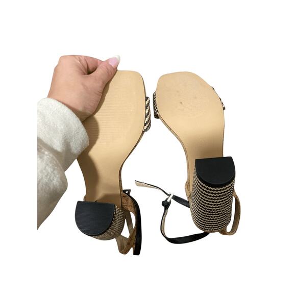 Liliana SZ 7 Cork Striped Block Monochromatic Open Toed Heels Preppy Minimalist - Picture 5 of 10